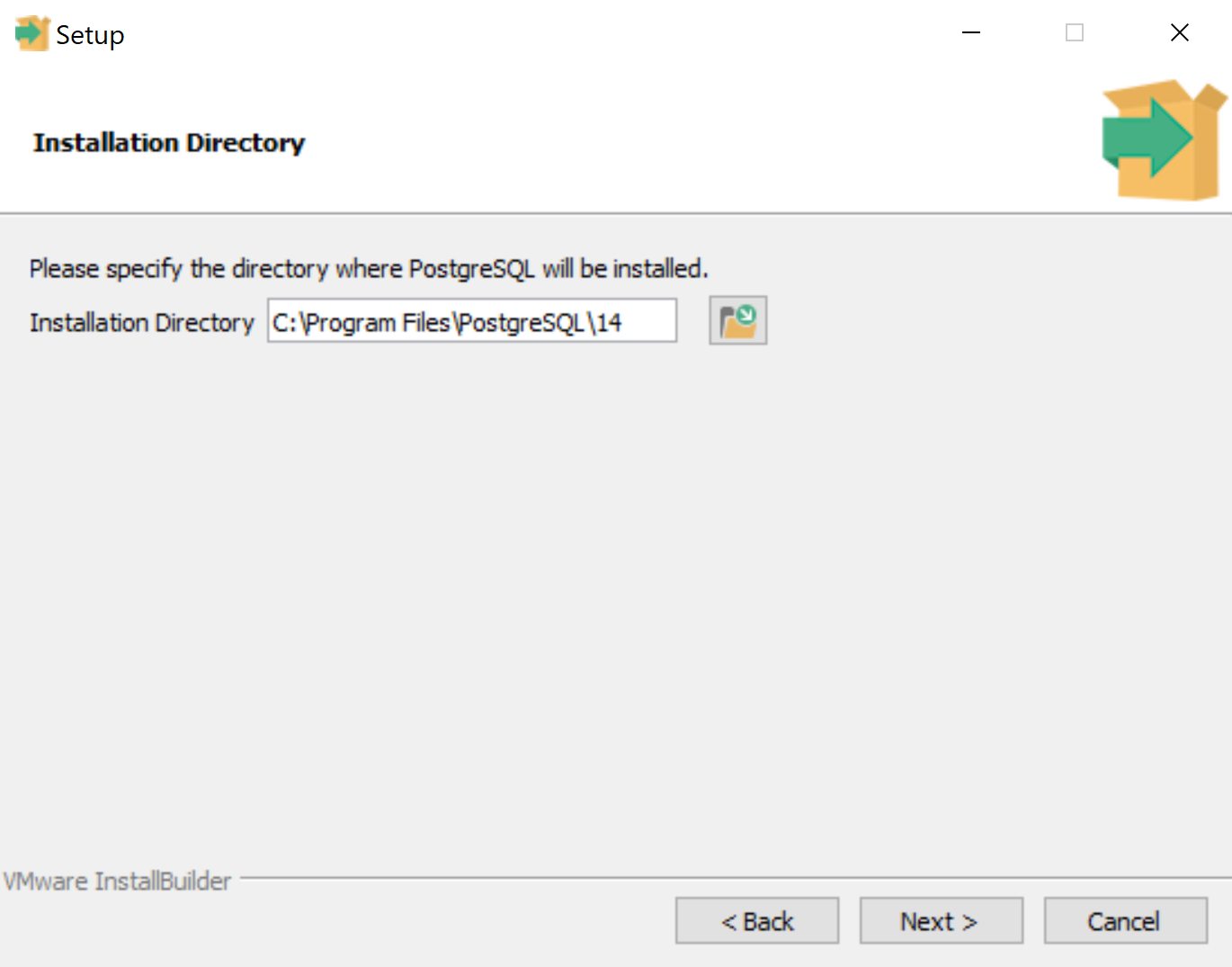 PostgreSQL installation: installation directory