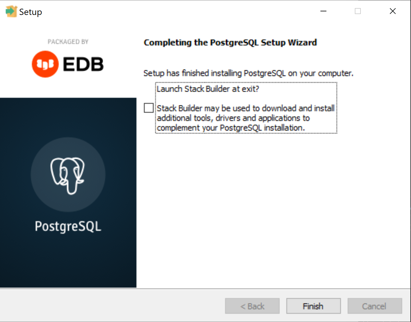 PostgreSQL installation: skip Stack Builder